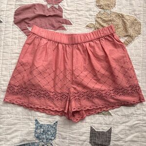 Shabby Chic Pink Eyelet Trim Elastic Waist Cotton Pull On Shorts Size Medium